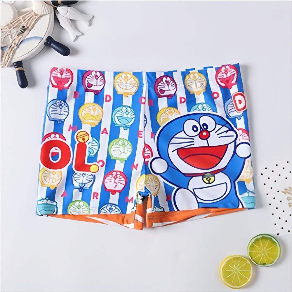 Boys Cartoon Swim Trunks - Quick-Dry Flat-Corner Swimwear for Kids (Small to Large)