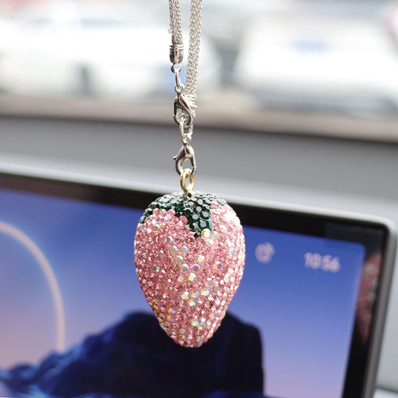 Cherry & Strawberry Rhinestone Car Pendant - Interior Decoration Accessory