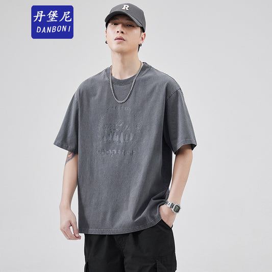 Danbaoni | Summer New Japanese-Style Heavy-Duty Quality Short-Sleeve Men's Loose Casual Round-Neck Printed Drop-Shoulder T-Shirt in Stock.