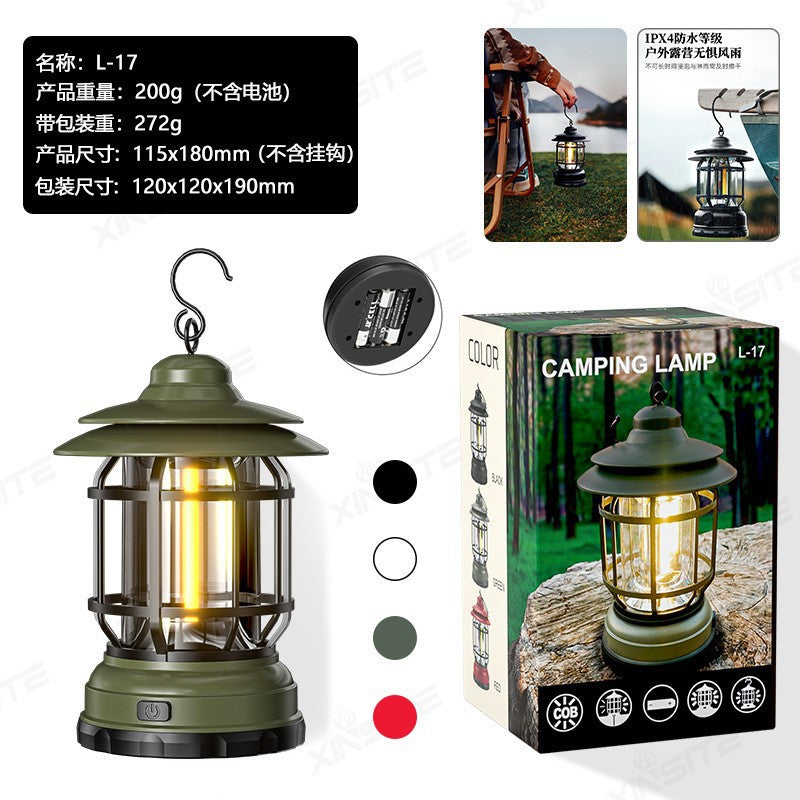 Retro COB Rechargeable Camping Lantern - Portable Multi-Function Tent Light