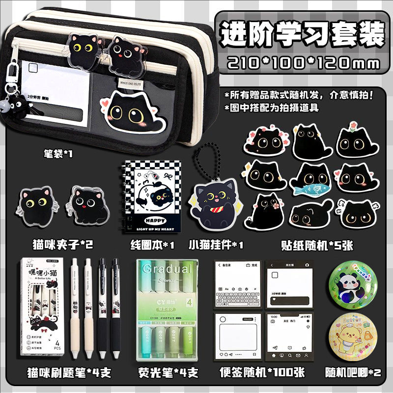 Cat Pencil Case, High Aesthetic Value, Large Capacity, Ins-Style Transparent Korean Version Storage Bag, Cool Black Style Stationery Bag for Study and Office Use