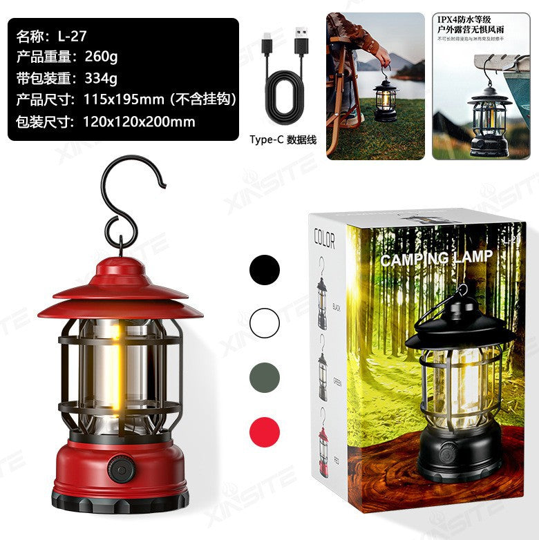 Retro COB Rechargeable Camping Lantern - Portable Multi-Function Tent Light