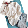 Summer Special Offer: Retro Simple Suit Collar White Short-Sleeve Silk Shirt for Women, Sand-Washed Double-Pocket Shirt with Metal Buttons