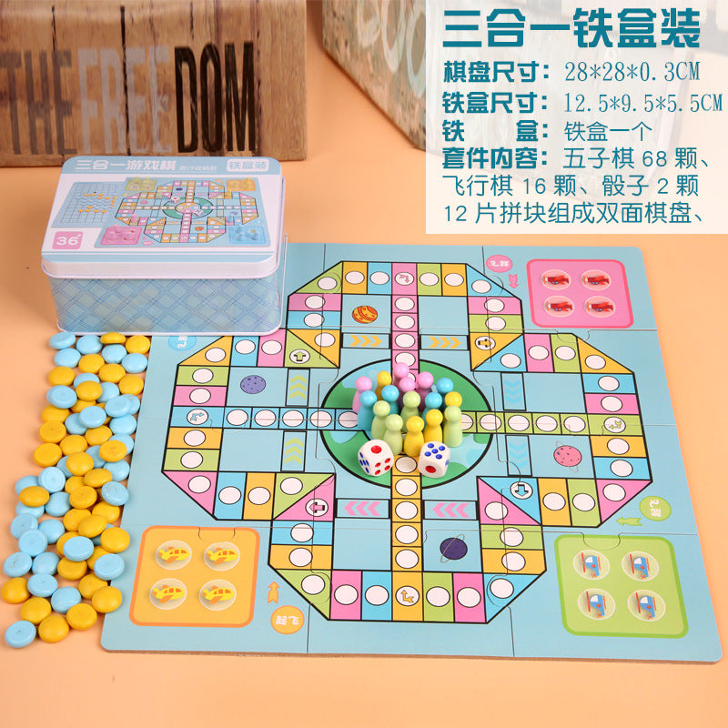 Wooden Children's Educational Nine-in-One Multifunctional Game Chess Checkers Flying Chess Gobang Colosseum Chess Toy
