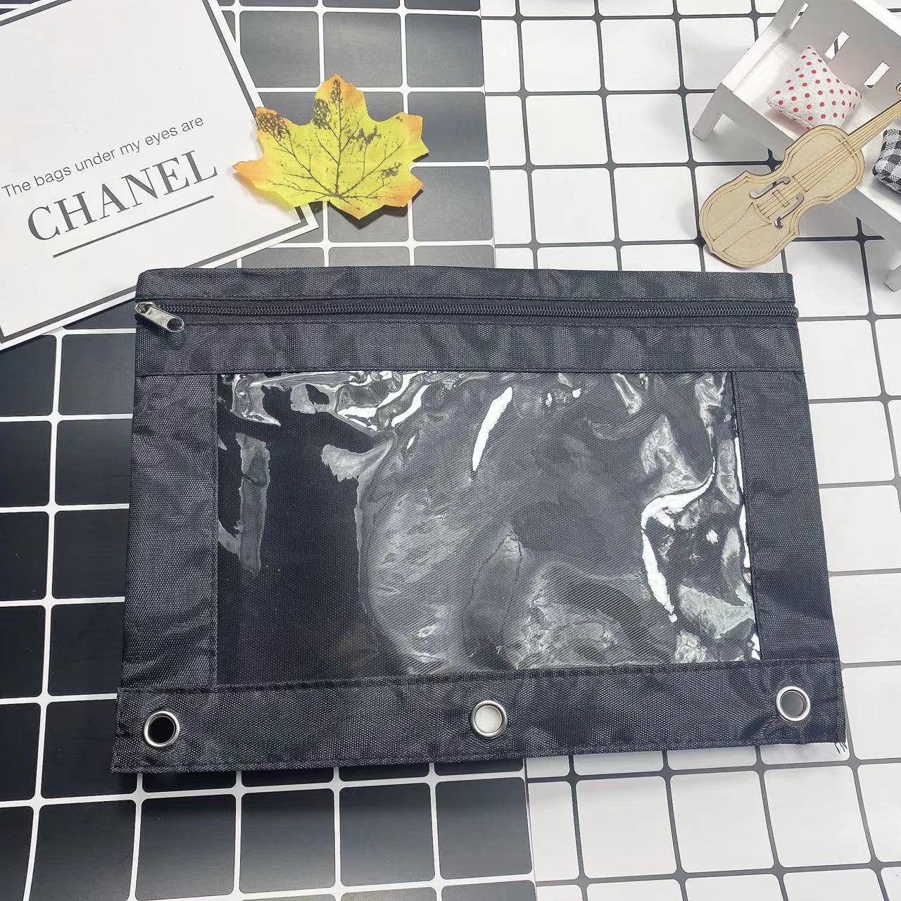 Large Capacity Oxford Cloth Pencil Case - 3-Hole Transparent Colorful Student Stationery Bag