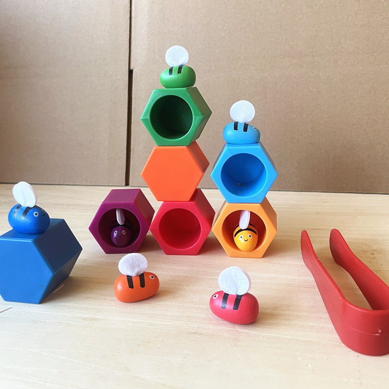 Children's Catching Bees Montessori Hive Game Children's Fine Movements Hand-Eye Coordination Color Cognitive Toy