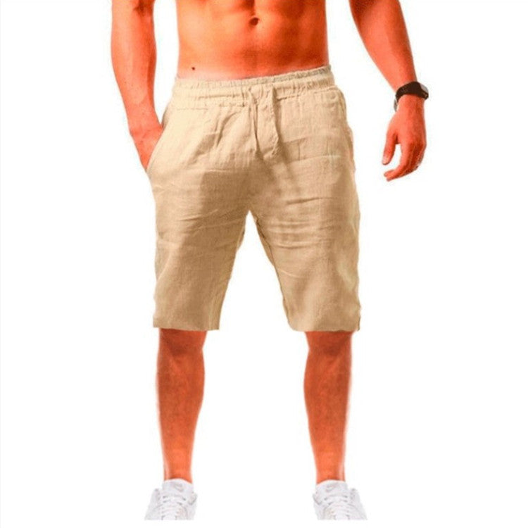 2022 Cross-Border Summer New Product Loose Cotton and Linen Breathable Five-Point Pants Men's Sports and Leisure Elastic Linen Shorts