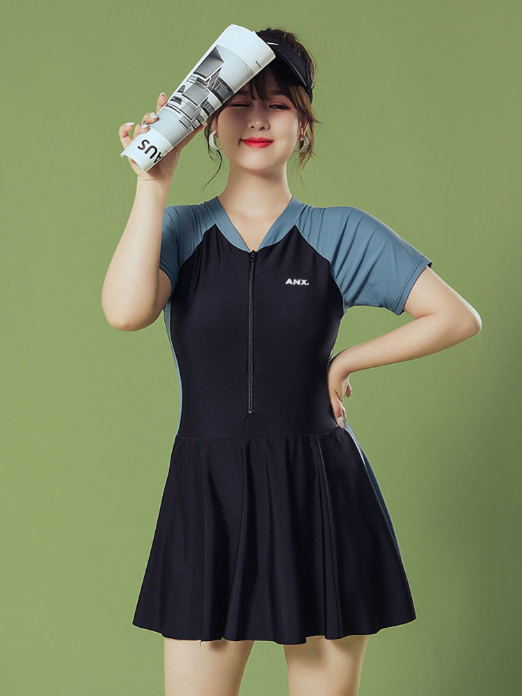 2025 New Swimsuit Women's Conservative Fairy Style Belly Covering Slimming One-Piece Hot Spring Summer Fashion Conservative Skirt Swimsuit