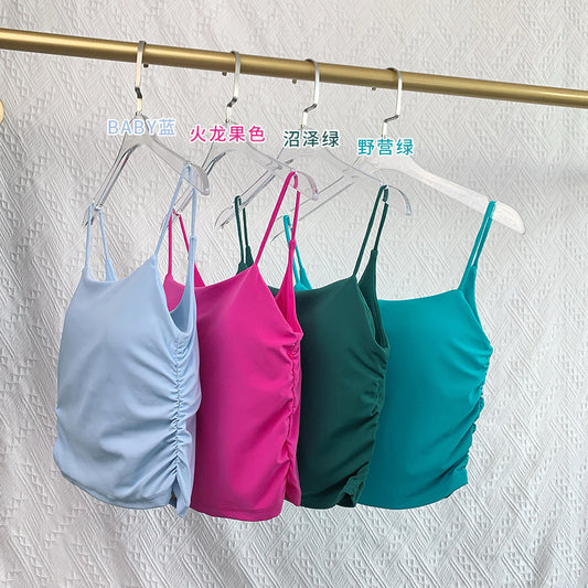 Naked Fashionable Pleated Back Strap Yoga Bra Women's Pilates Running Outdoor Sports Fitness Vest