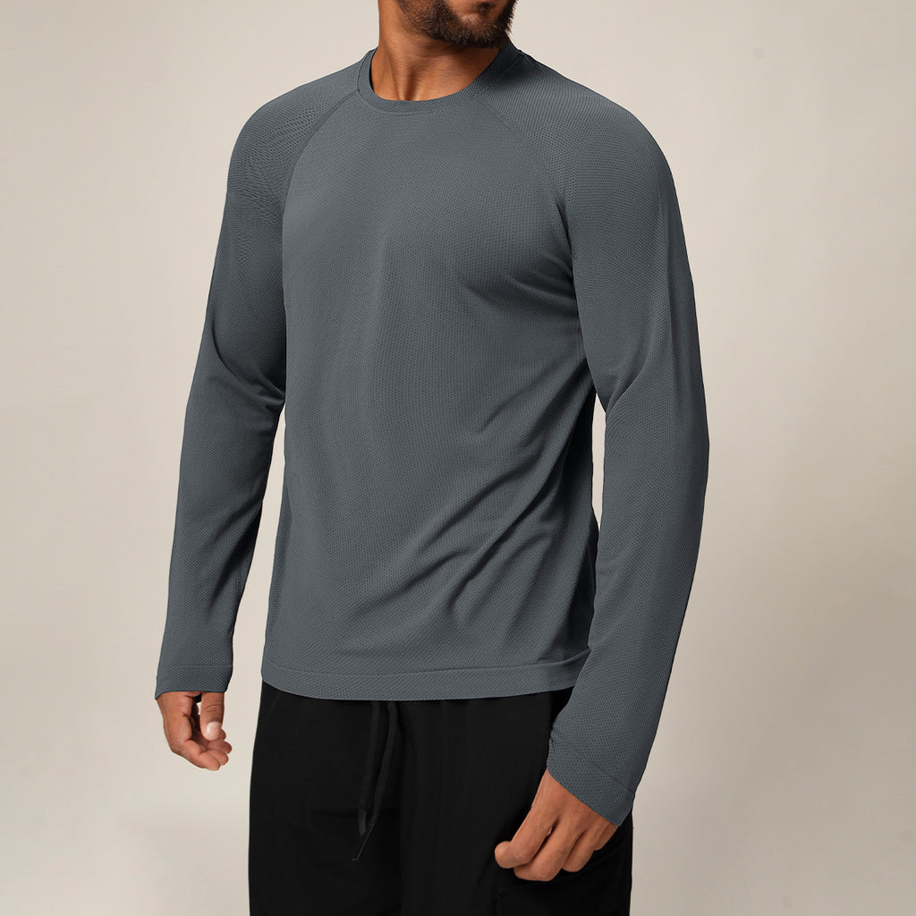 Men's Seamless Quick-Dry Long Sleeve T-Shirt - Moisture-Absorbent Breathable Sports Top