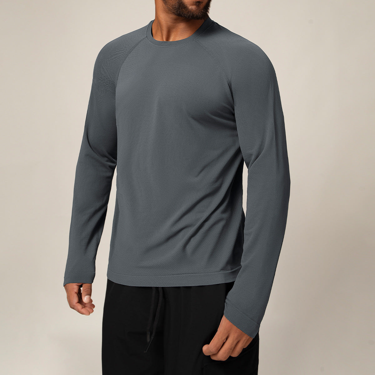 Men's Seamless Quick-Dry Long Sleeve T-Shirt - Moisture-Absorbent Breathable Sports Top
