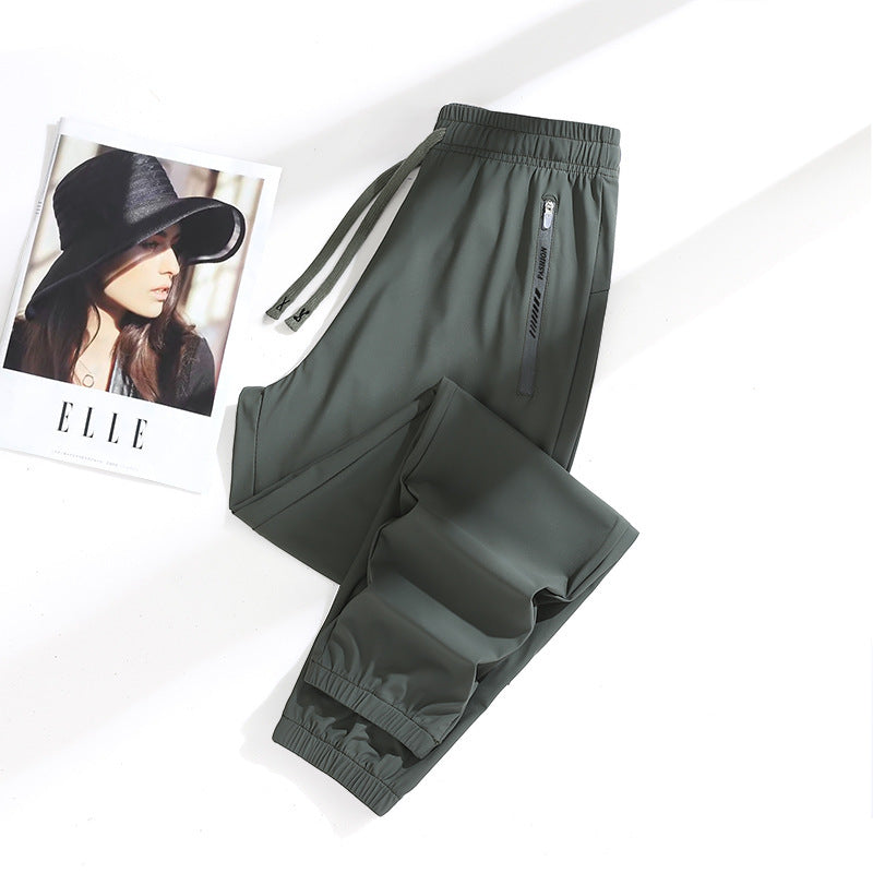 Summer New Ice Silk Pants Quick-Drying Breathable Nylon Unisex Elastic Soft Wrinkle-Resistant Cooling Couple Sun Protection Pants