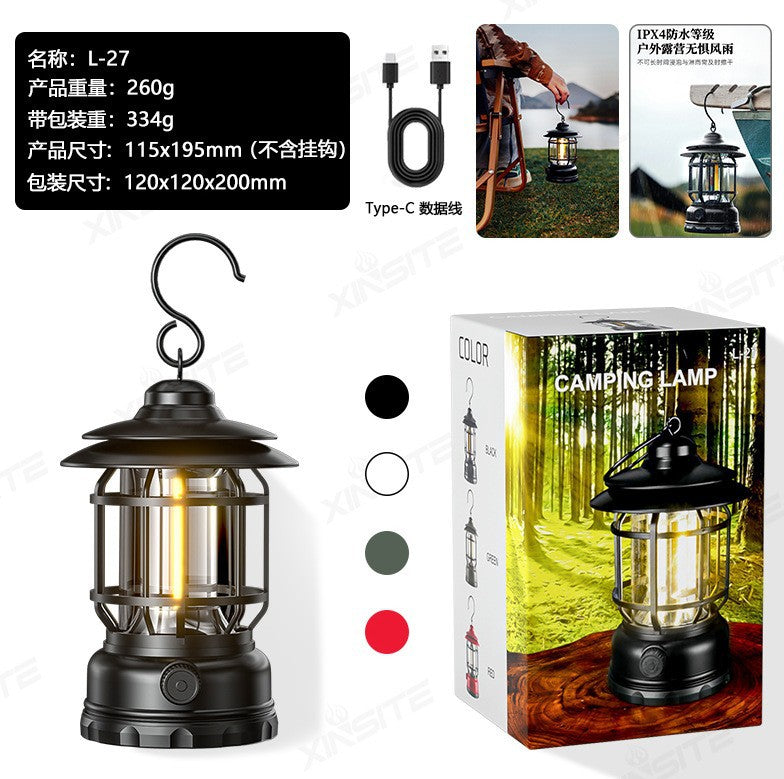 Retro COB Rechargeable Camping Lantern - Portable Multi-Function Tent Light