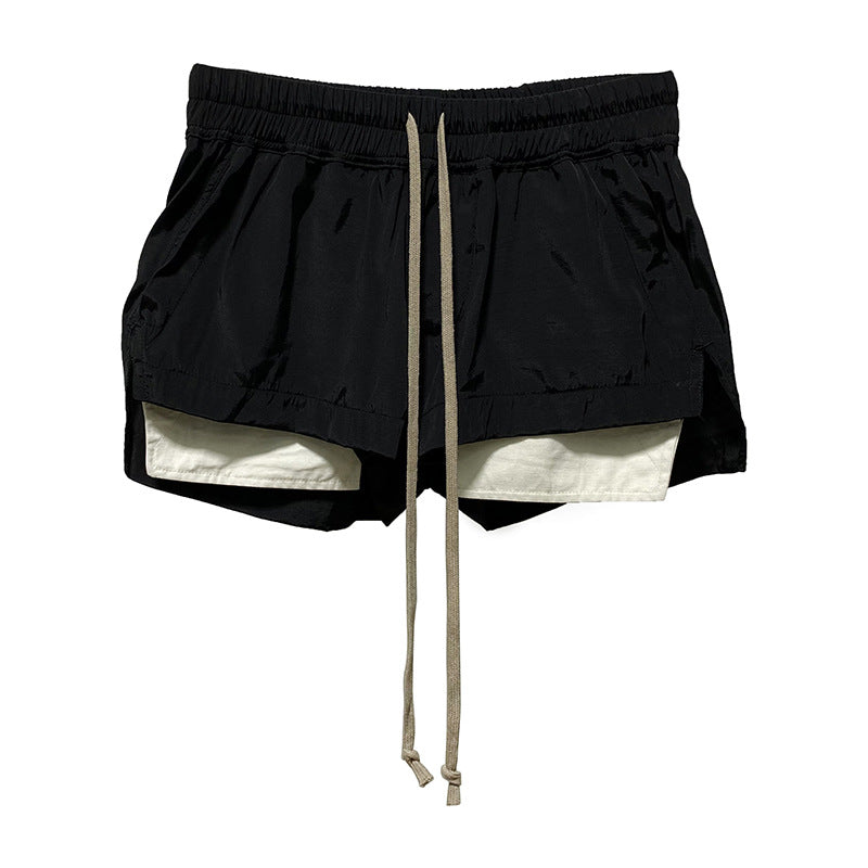 SUBHUMAN women's chic elegant high waist black artistic elegant commuter wide leg pants young-reducing short pants for women