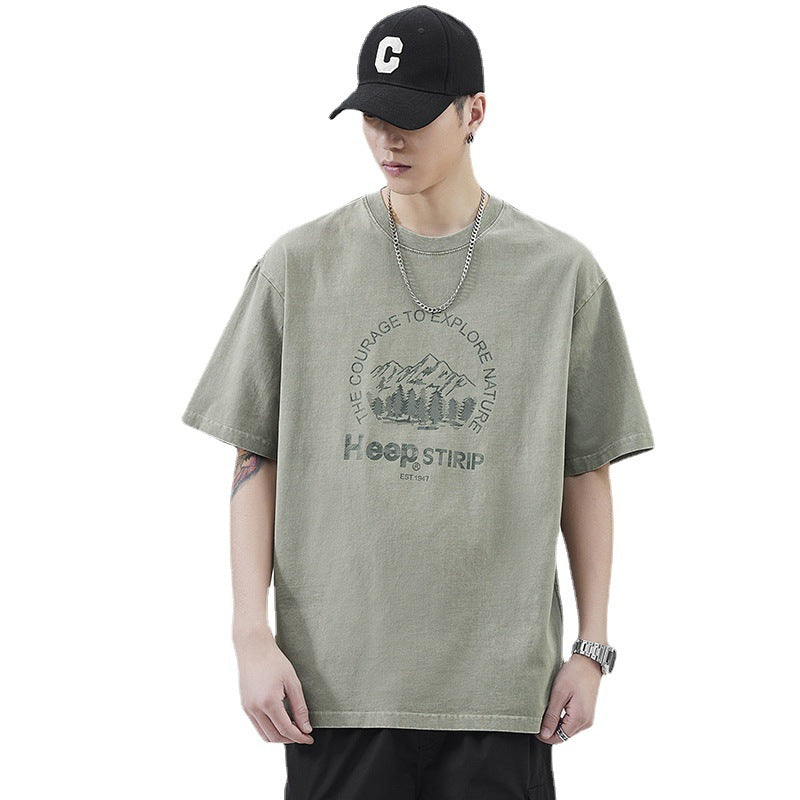 Danbaoni | Summer New Japanese-Style Heavy-Duty Quality Short-Sleeve Men's Loose Casual Round-Neck Printed Drop-Shoulder T-Shirt in Stock.