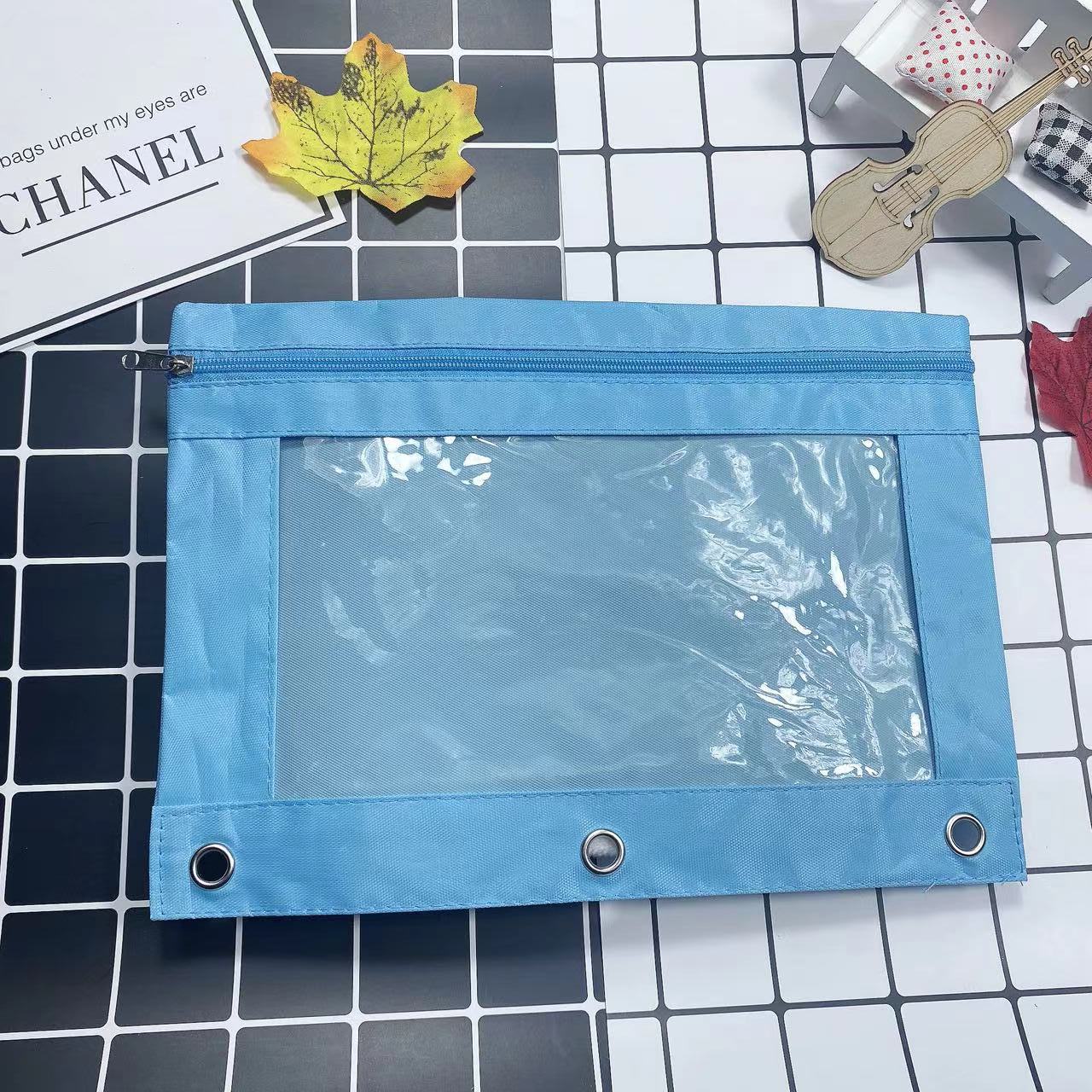 Large Capacity Oxford Cloth Pencil Case - 3-Hole Transparent Colorful Student Stationery Bag