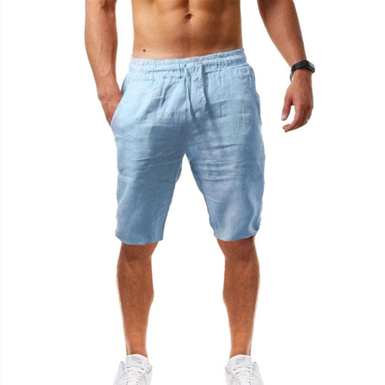 2022 Cross-Border Summer New Product Loose Cotton and Linen Breathable Five-Point Pants Men's Sports and Leisure Elastic Linen Shorts