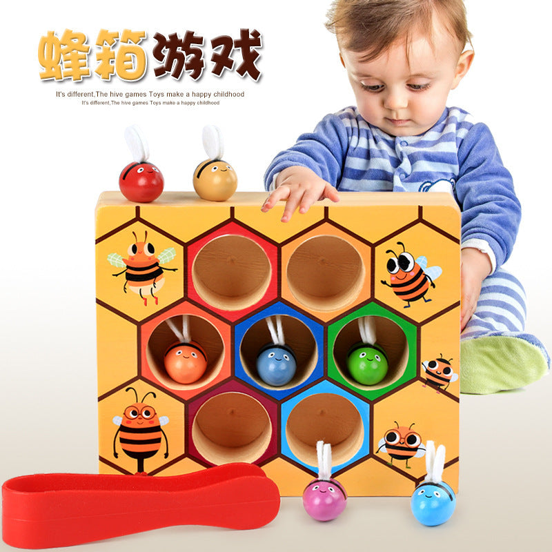 Children's Catching Bees Montessori Hive Game Children's Fine Movements Hand-Eye Coordination Color Cognitive Toy