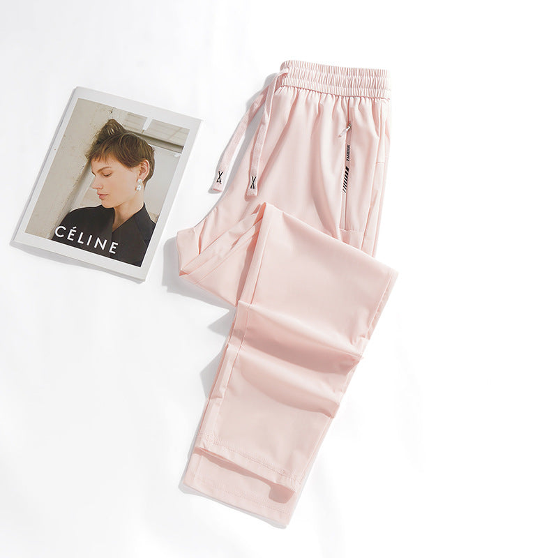 Summer New Ice Silk Pants Quick-Drying Breathable Nylon Unisex Elastic Soft Wrinkle-Resistant Cooling Couple Sun Protection Pants