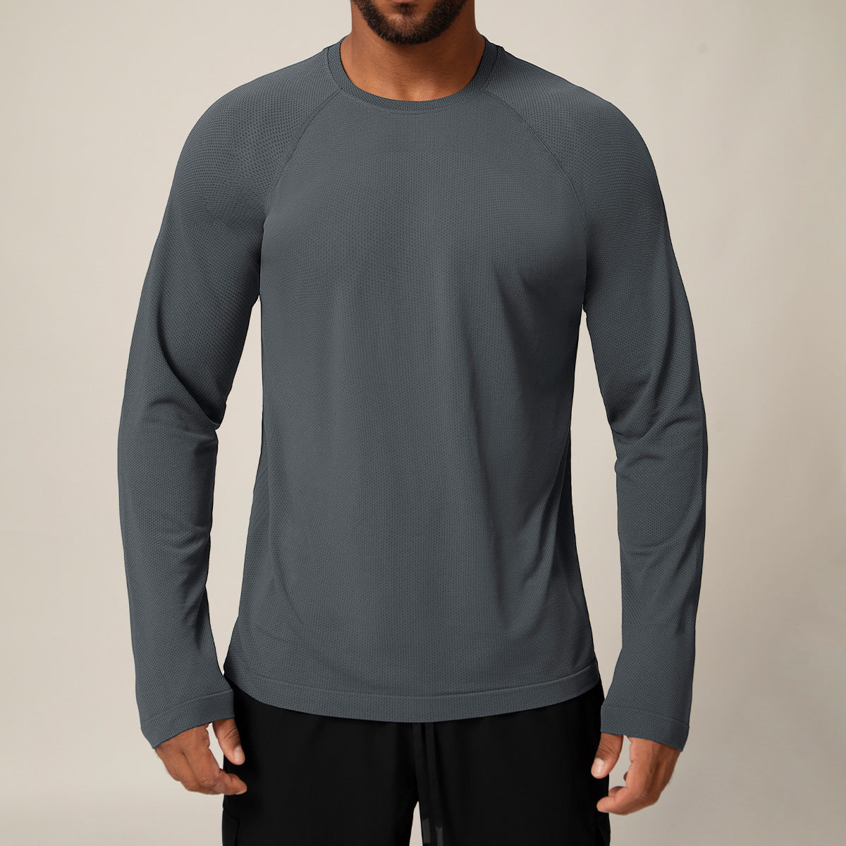 Men's Seamless Quick-Dry Long Sleeve T-Shirt - Moisture-Absorbent Breathable Sports Top