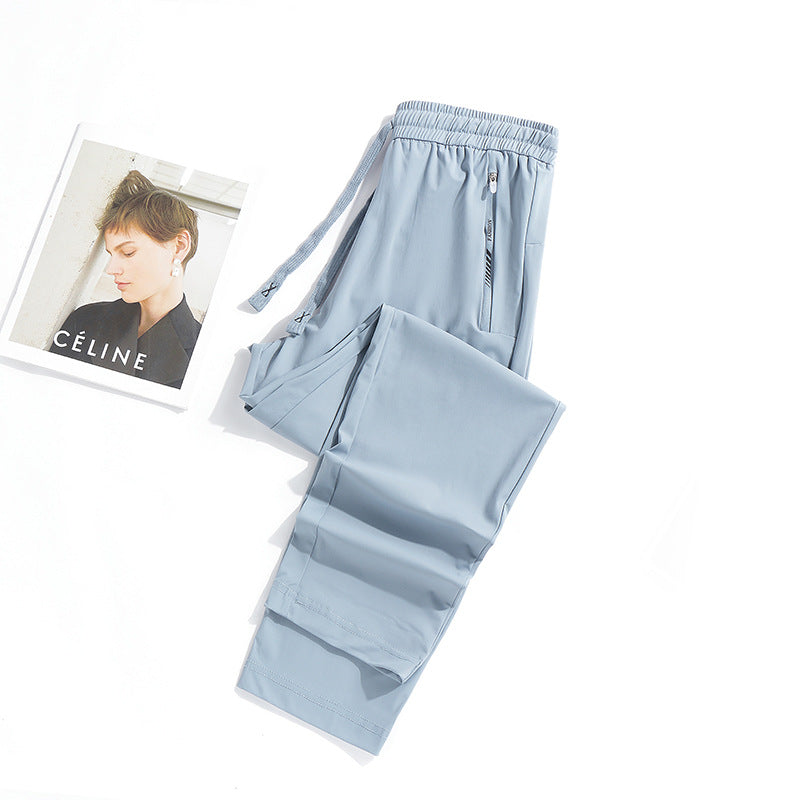 Summer New Ice Silk Pants Quick-Drying Breathable Nylon Unisex Elastic Soft Wrinkle-Resistant Cooling Couple Sun Protection Pants