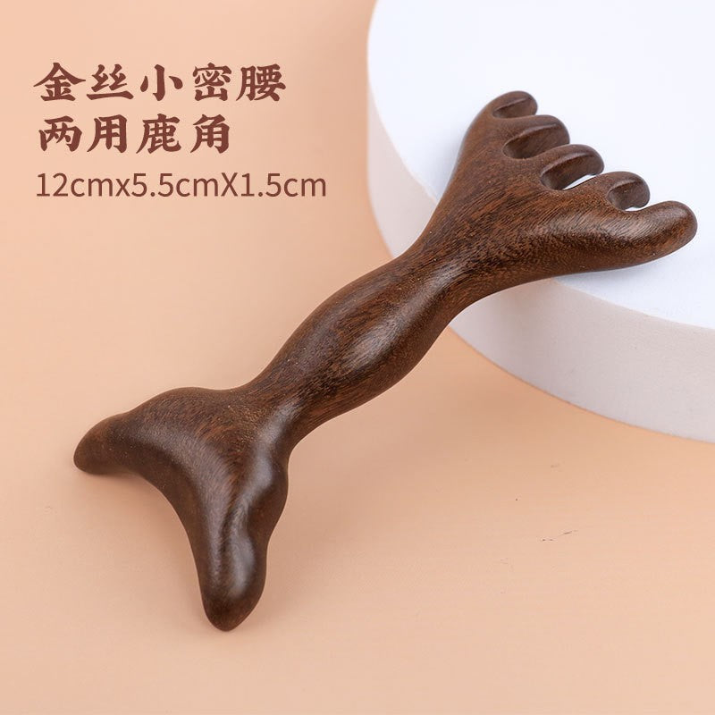 Sandalwood Massage Comb, Meridian Comb, Wide-Tooth Comb, Hair Therapy Tool, Five-Tooth Comb, Wooden Comb, Meridian Massage Comb for Home Use