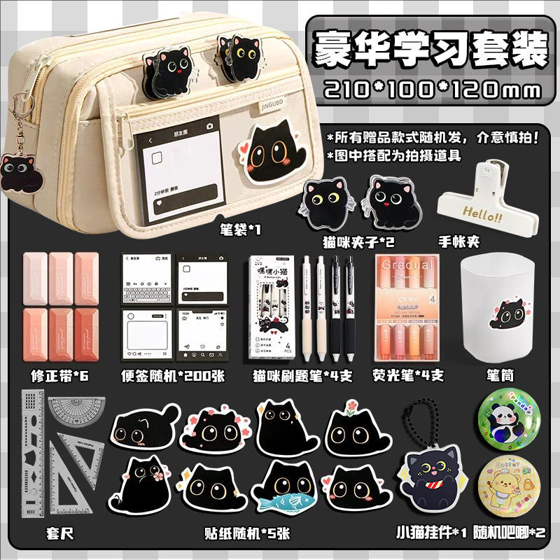 Cat Pencil Bag Large Capacity Transparent Storage Bag for Girls 2025 New Super Popular Stationery Box Student High-Looking Pencil Bag