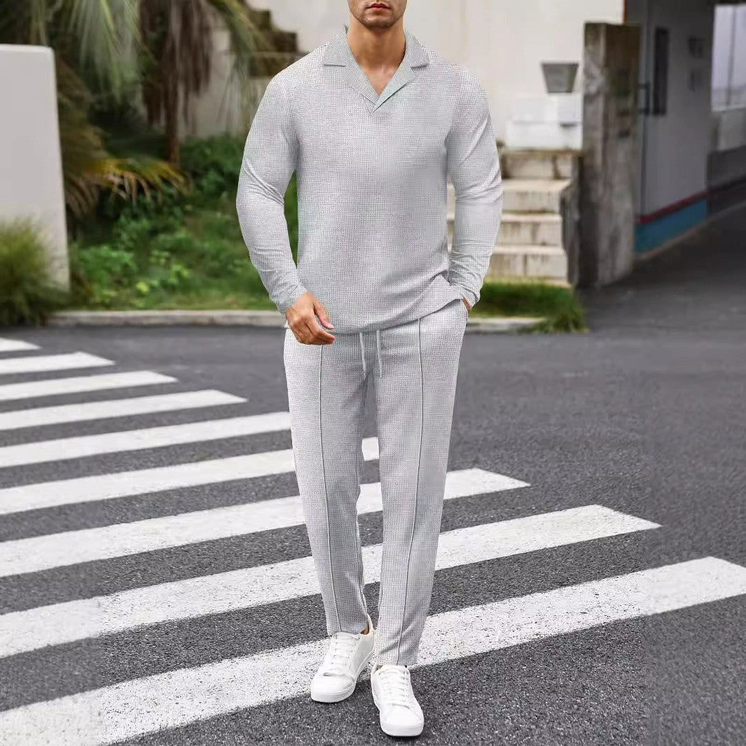 Waffle Sports Two-Piece Set - Long Sleeve Top & Casual Pants for Women