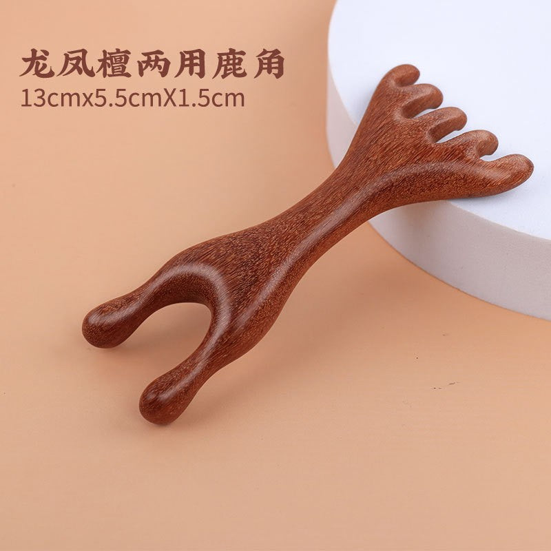 Sandalwood Massage Comb, Meridian Comb, Wide-Tooth Comb, Hair Therapy Tool, Five-Tooth Comb, Wooden Comb, Meridian Massage Comb for Home Use
