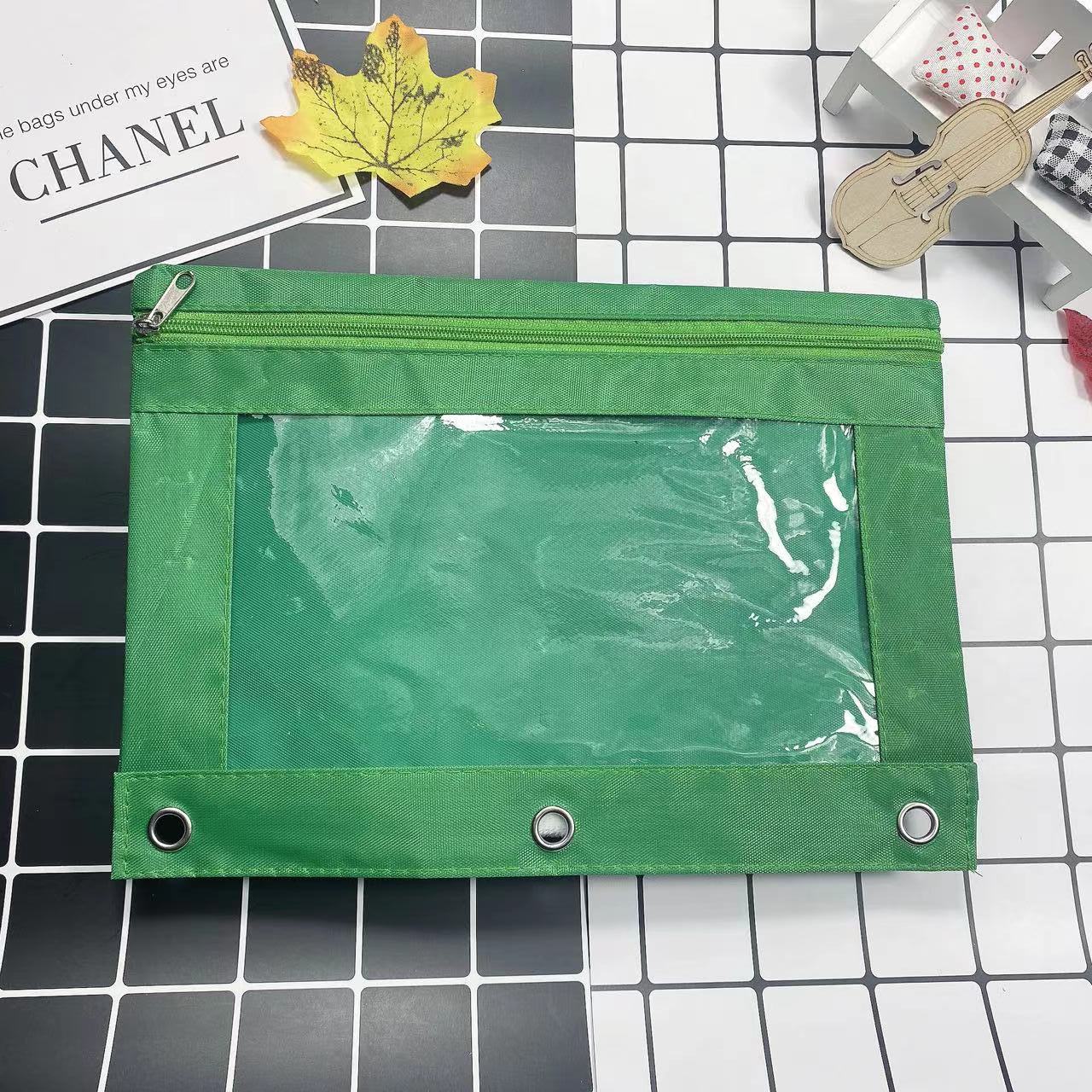 Large Capacity Oxford Cloth Pencil Case - 3-Hole Transparent Colorful Student Stationery Bag