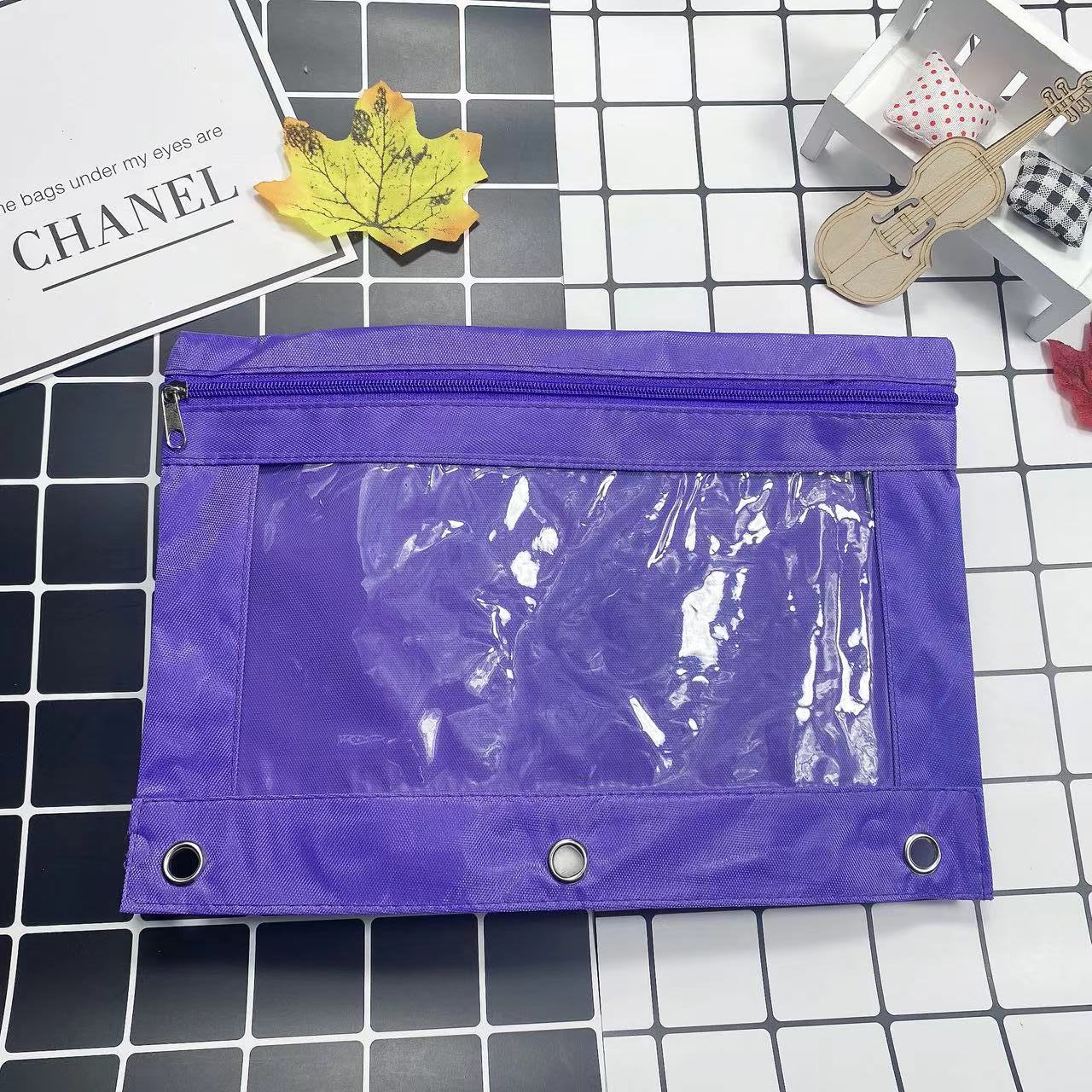 Large Capacity Oxford Cloth Pencil Case - 3-Hole Transparent Colorful Student Stationery Bag