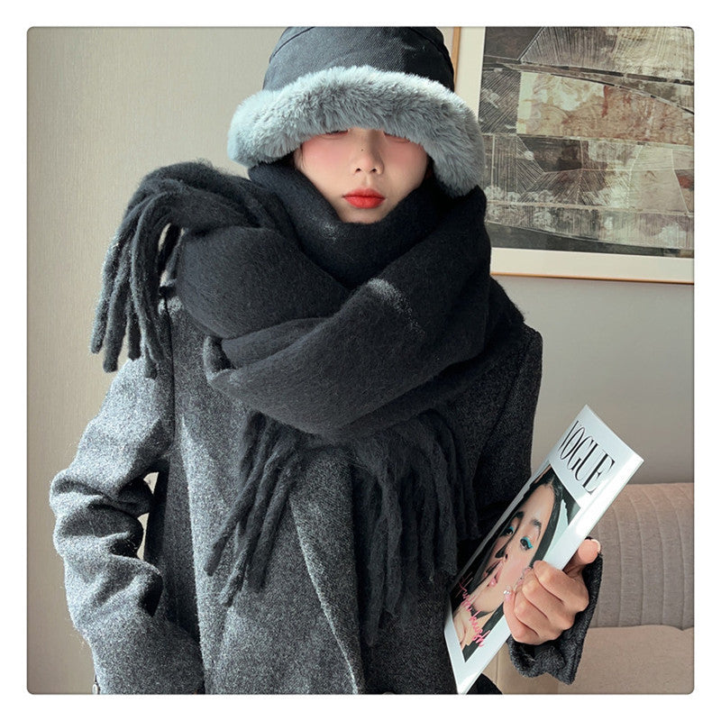 Solid Color Thickened and Extended Scarf for Women, 2026 Autumn and Winter New Korean Style, Versatile Winter Shawl for Students, Pink