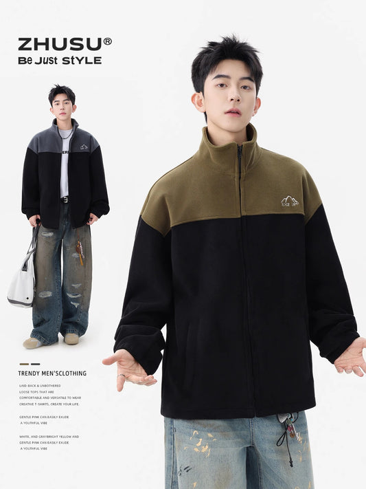 Men's Sweatshirt 2025 New Winter American Style Couple's Drop Shoulder Loose Jacket Autumn and Winter Fleece Zipper Cardigan