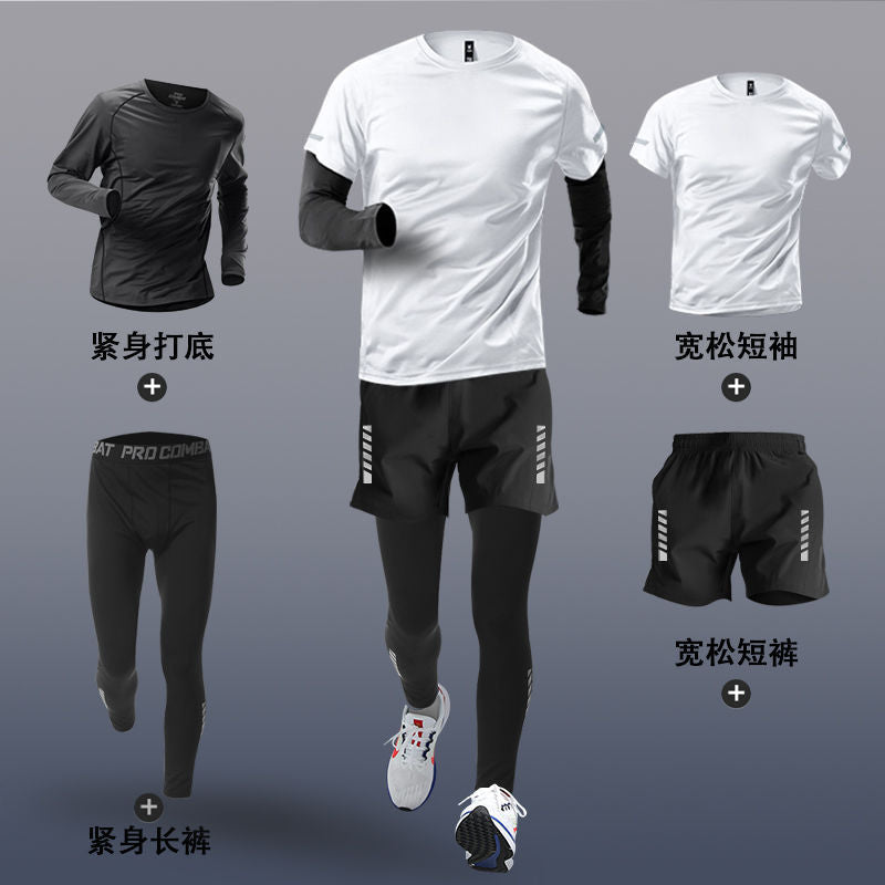 Sports suit Men's Fitness Clothes Summer Tights Thin Ice Silk Quick-drying Short-sleeved Running Shorts Casual Morning Running Clothes