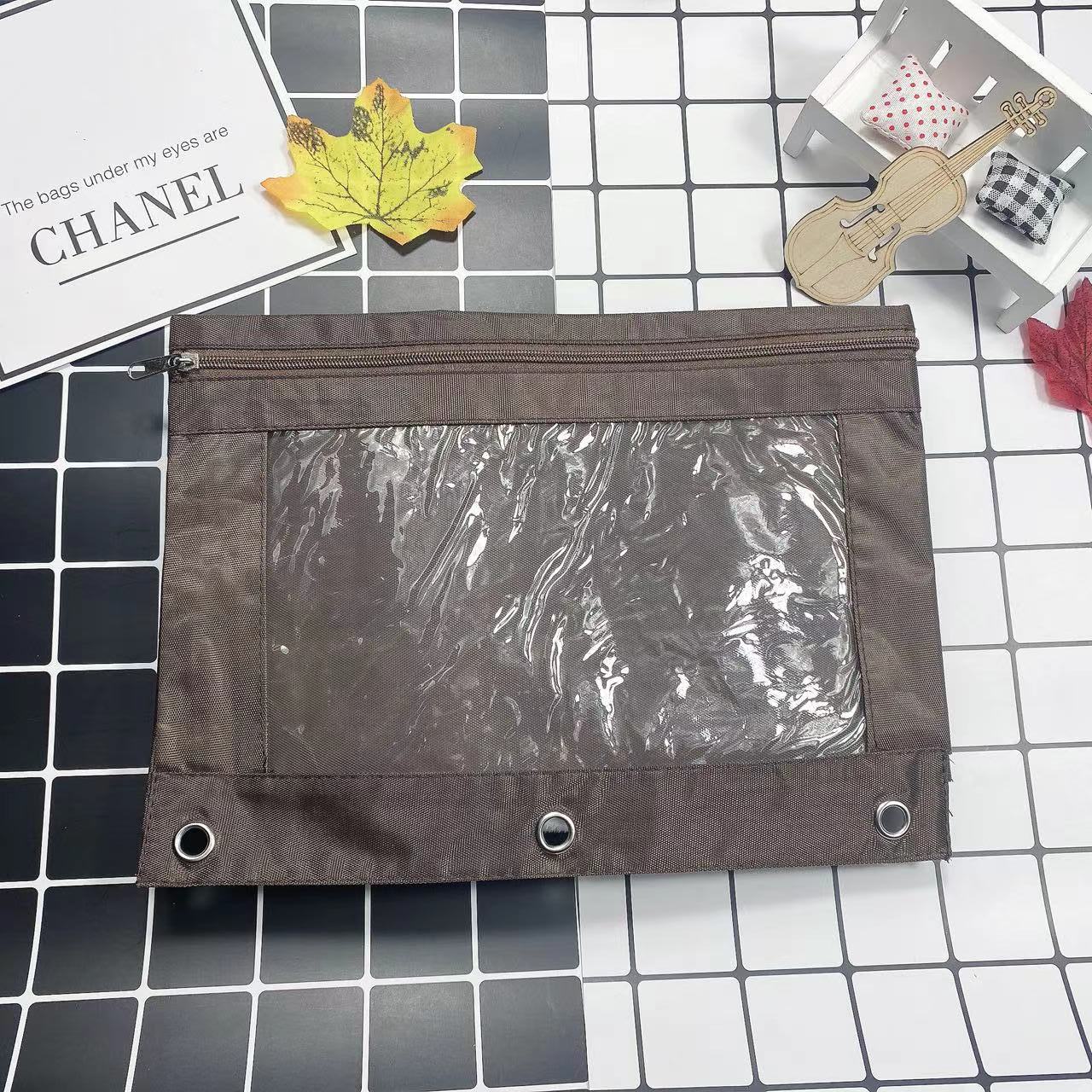 Large Capacity Oxford Cloth Pencil Case - 3-Hole Transparent Colorful Student Stationery Bag