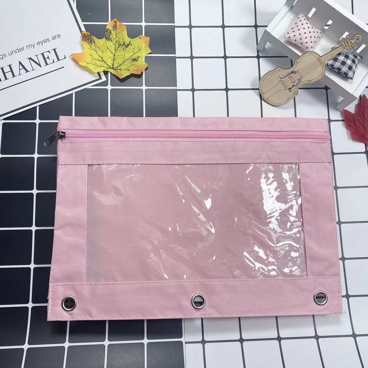Large Capacity Oxford Cloth Pencil Case - 3-Hole Transparent Colorful Student Stationery Bag