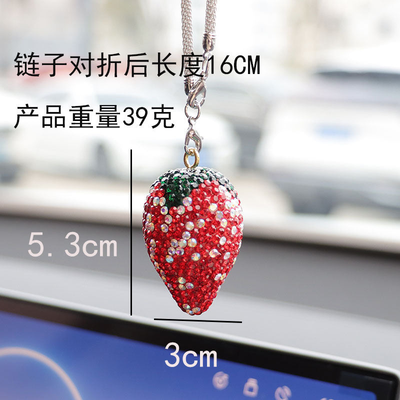 Cherry & Strawberry Rhinestone Car Pendant - Interior Decoration Accessory