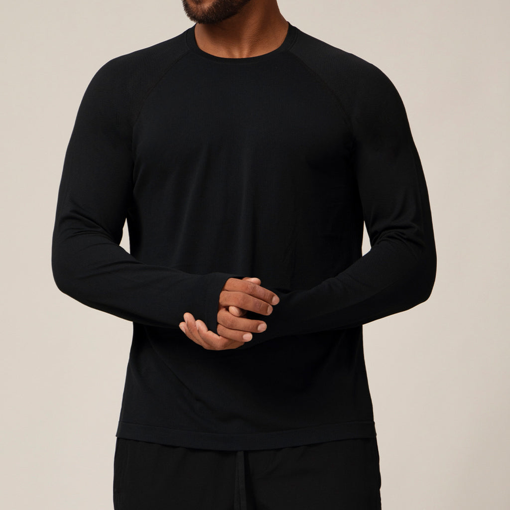Men's Seamless Quick-Dry Long Sleeve T-Shirt - Moisture-Absorbent Breathable Sports Top