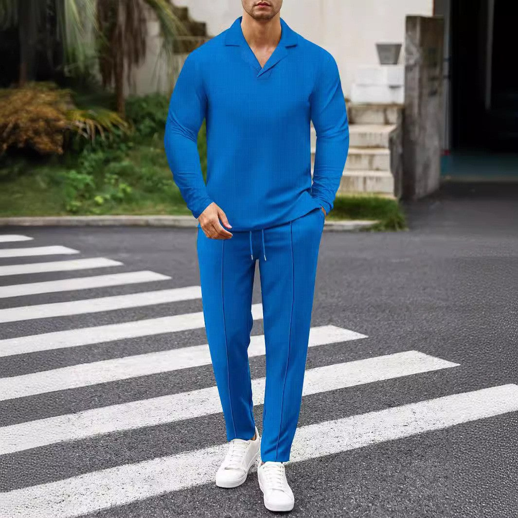 Waffle Sports Two-Piece Set - Long Sleeve Top & Casual Pants for Women