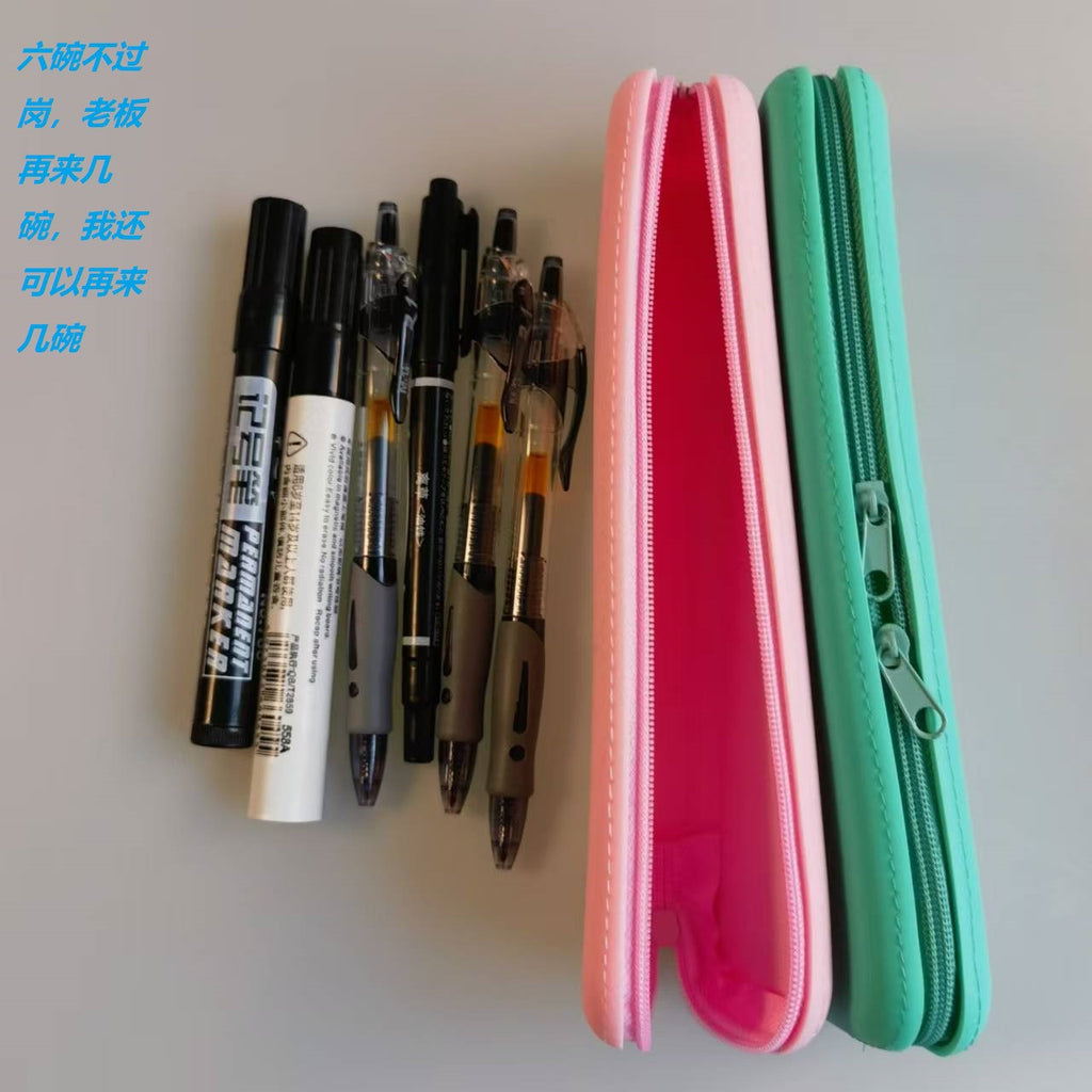 New Silicone Pencil Case Large Capacity Stationery Bag Student Simple Pencil Case Portable Long Square Stationery Storage Pencil Bag