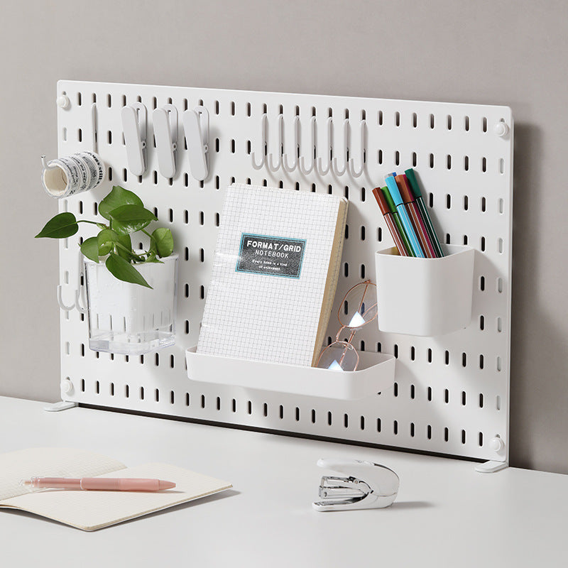 Desktop Perforated Board Storage Rack Organizer Office Partition Workstation Desk Stationery Organizer Shelf No Drilling Required