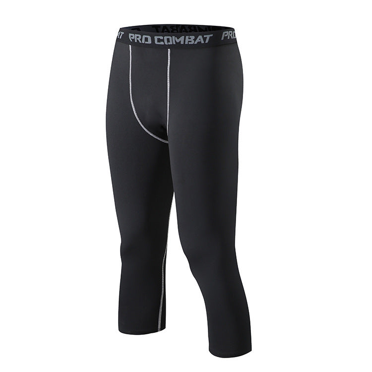 Sports Tights Men's High-Elasticity Quick-Drying 7-Point Pants Basketball Fitness Running Training Compression Leggings Summer