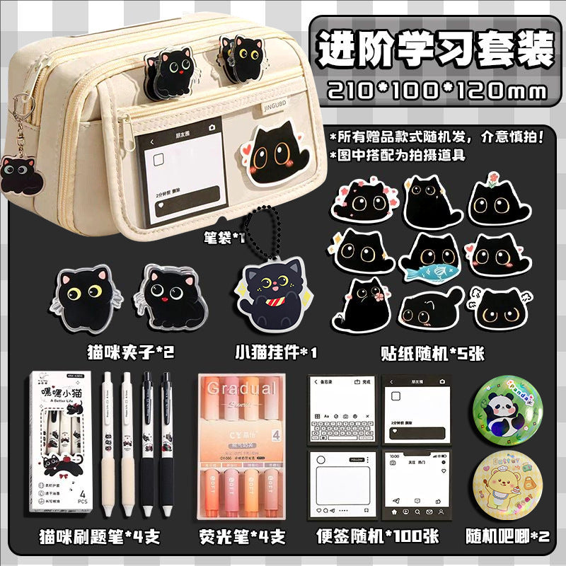 Cat Pencil Bag Large Capacity Transparent Storage Bag for Girls 2025 New Super Popular Stationery Box Student High-Looking Pencil Bag