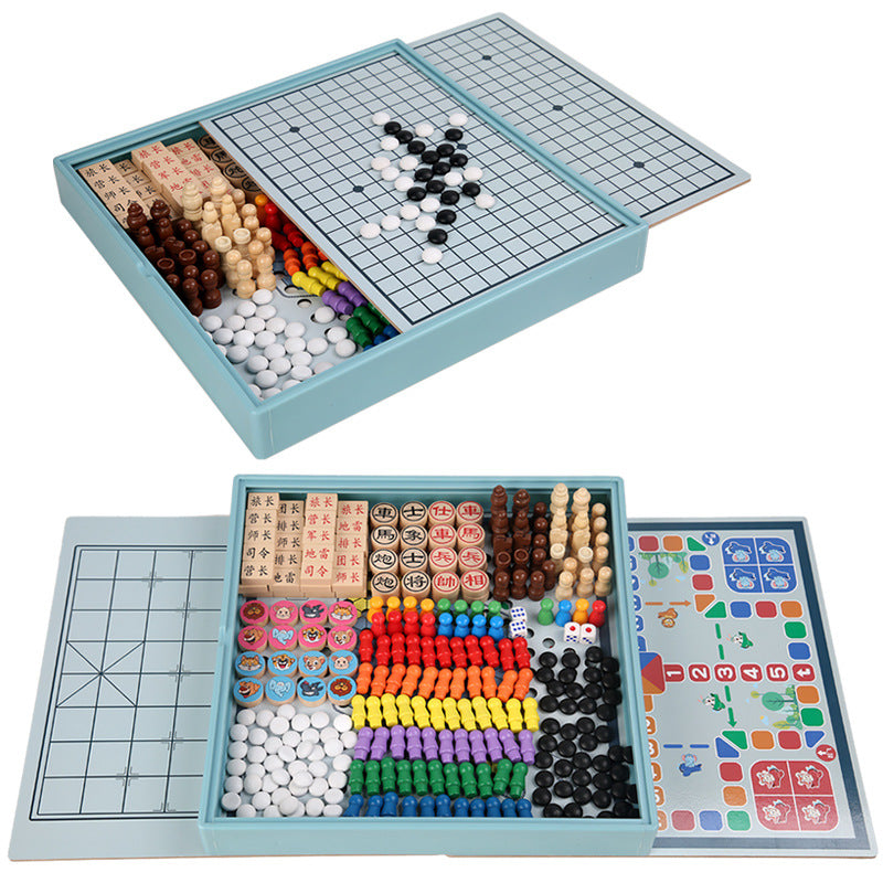 Wooden Children's Educational Nine-in-One Multifunctional Game Chess Checkers Flying Chess Gobang Colosseum Chess Toy