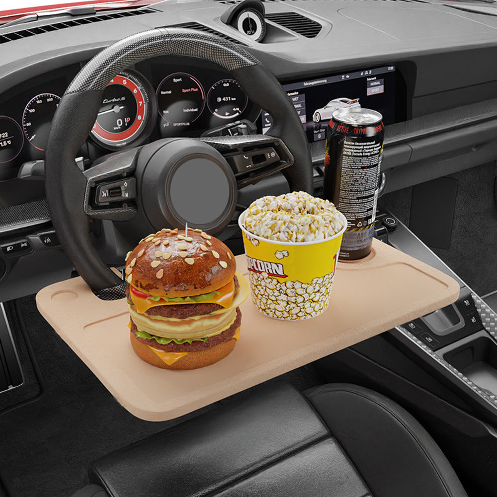 Portable Car Steering Wheel Dining Table - Foldable Beverage Tray & Dinner Plate