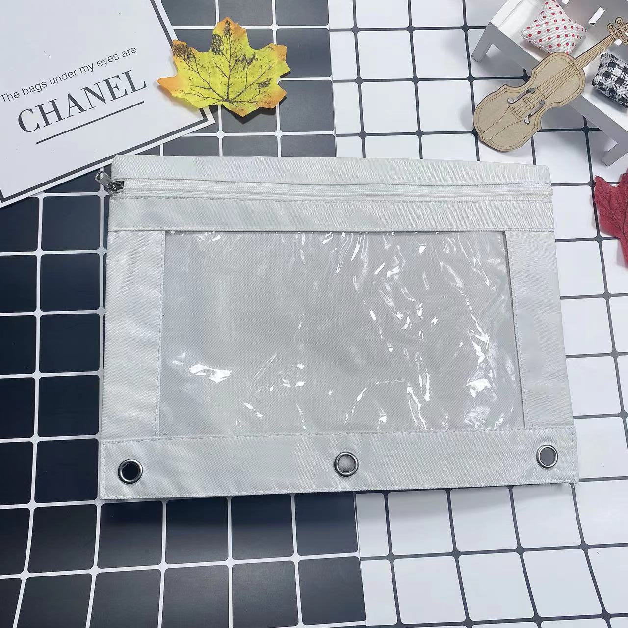 Large Capacity Oxford Cloth Pencil Case - 3-Hole Transparent Colorful Student Stationery Bag
