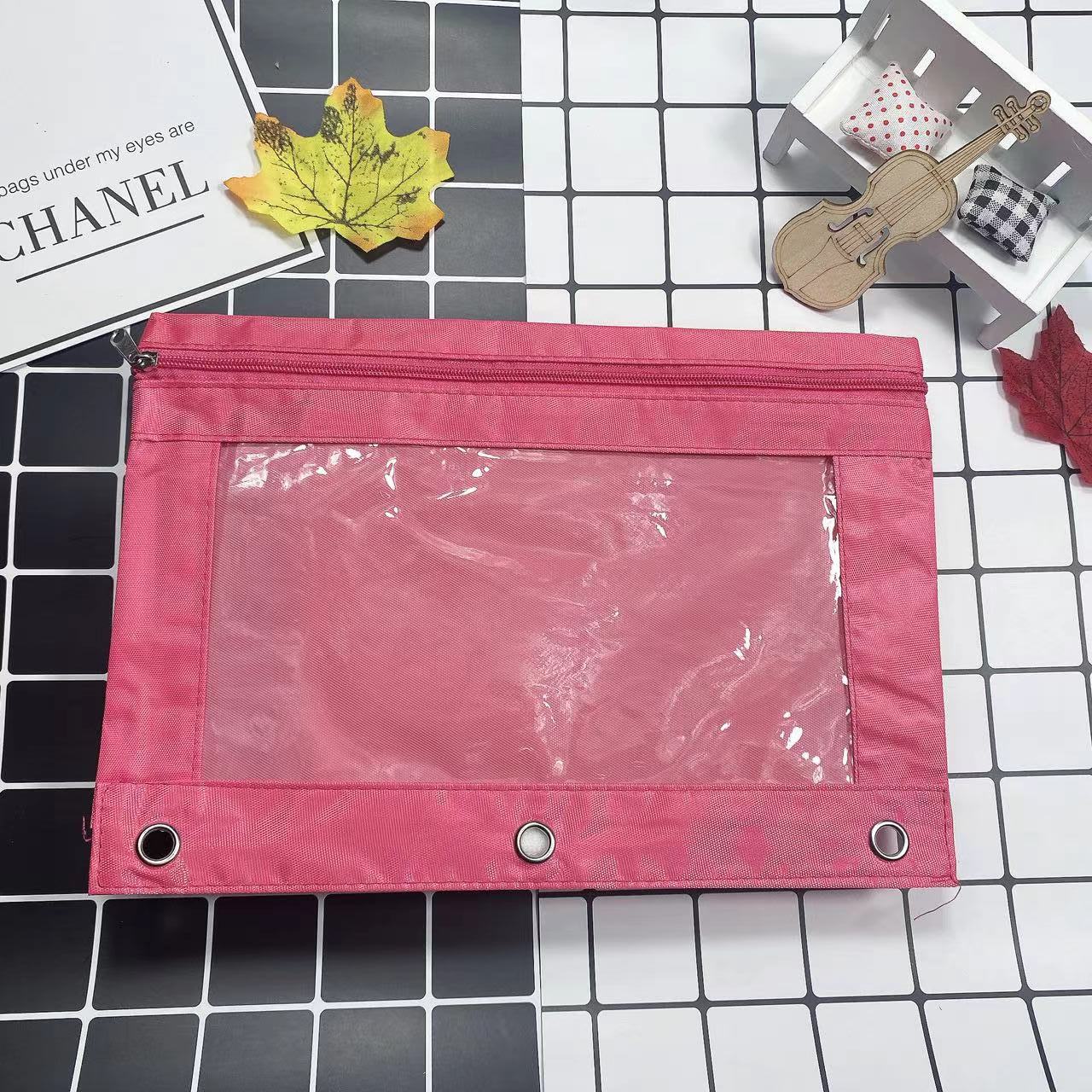 Large Capacity Oxford Cloth Pencil Case - 3-Hole Transparent Colorful Student Stationery Bag