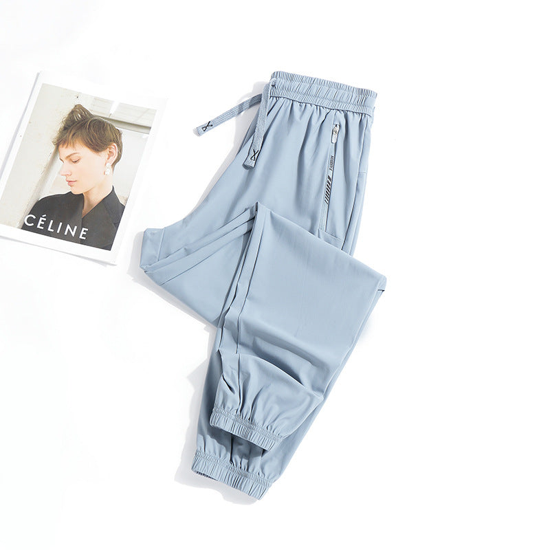 Summer New Ice Silk Pants Quick-Drying Breathable Nylon Unisex Elastic Soft Wrinkle-Resistant Cooling Couple Sun Protection Pants
