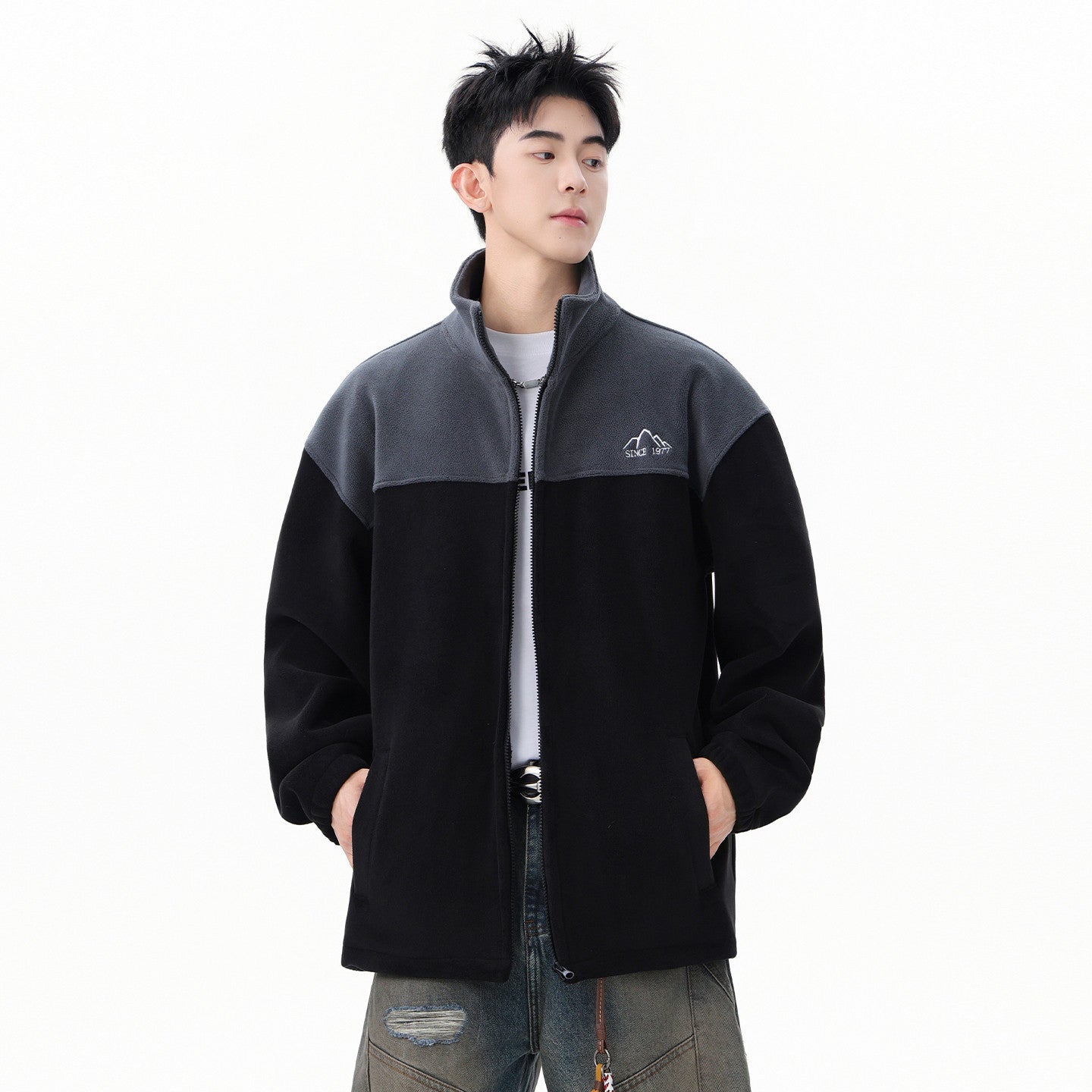 Men's Sweatshirt 2025 New Winter American Style Couple's Drop Shoulder Loose Jacket Autumn and Winter Fleece Zipper Cardigan