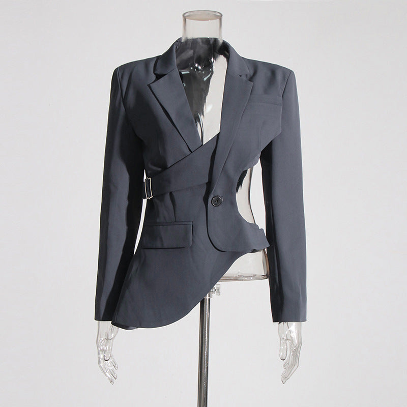 Irregular Deconstructed Blazer 2026 New Style Unique Long-Sleeve Hollow-Out High-End Waist-Cinching Blazer Jacket for Women
